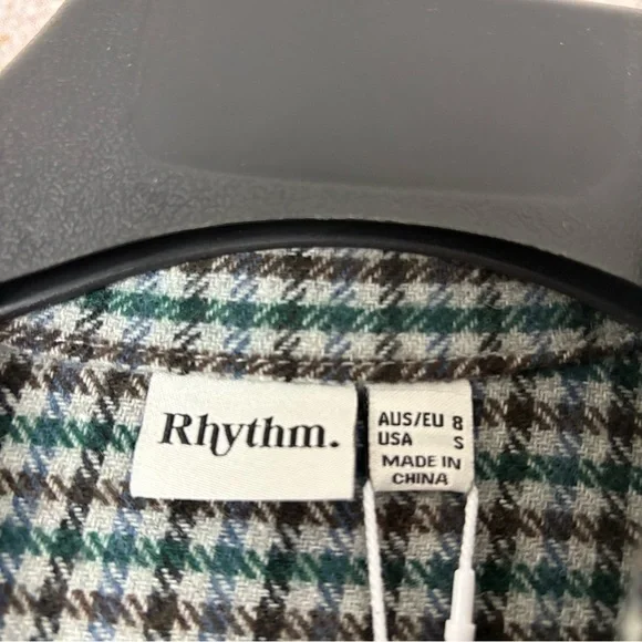 Rhythm womens Plaid Check Overshirt Evergreen wool blend Shacket size Small - Picture 4 of 11